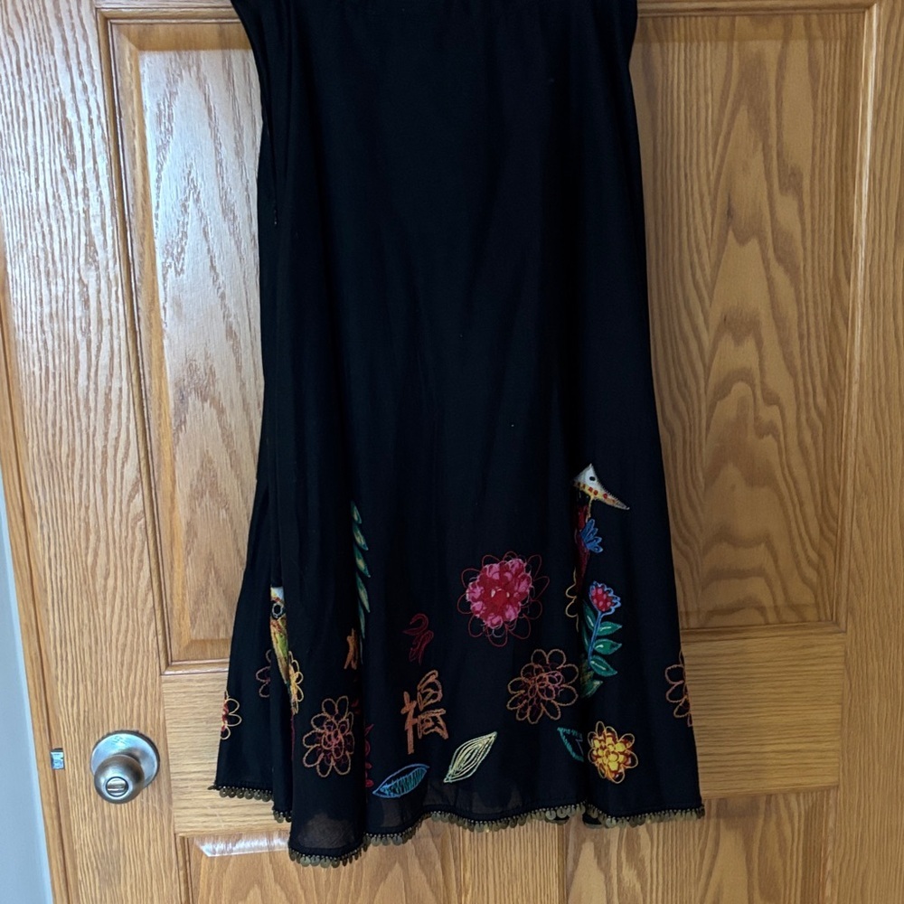 Chico's Black Skater Skirt with Colorful Floral Embroidery Sequined Hem